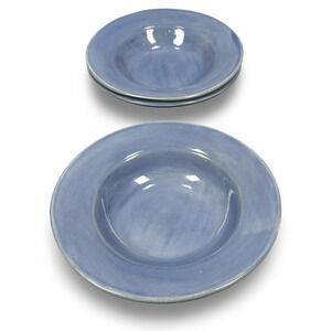 Pottery Barn Sausalito Large Rim Soup Pasta Bowls 10" Slate Blue Round Lot of 3